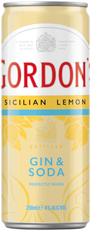 Gordons Sicilian Lemon Gin & Soda 4% 250ml Can 24 Pack